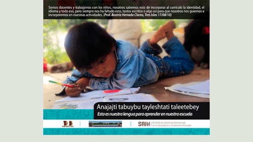 Anajajti tabuybu tayleshtati taleetebey: Esta es nuestra lengua para aprender en nuestra escuela
